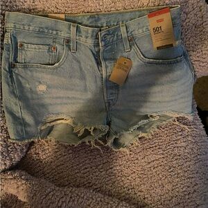 Levi's Women's Distressed Light Blue Jean Shorts